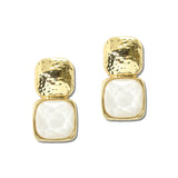 Water Resistant Hammered Metallic And Faceted Cushion Gem Drop Earrings – Worn Gold/White · ER10241SNOW _DSC9229