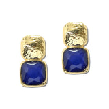 Water Resistant Hammered Metallic And Faceted Cushion Gem Drop Earrings – Gold/Navy · ER10241NAVY _DSC9230