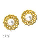 24K Gold Tone Cabochon Openwork Clip Earrings – 24K Gold Tone/Pearl · ER10558PL24K_TP _DSC9234