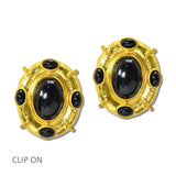 24K Gold Tone Oval Cabochon Dome Clip On Earrings – 24K Gold Tone/Black · ER10556BK24K_TP _DSC9235