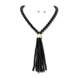 Beaded Tassel Pendant Necklace Set/ Water Resistant – Matte Gold/Black · NK30044BK_TP _DSC9247