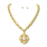 Pearl Cross Pendant Chain Necklace Set/ Water Resistant – 24K Gold Tone/Pearl · NK10170VG24K_TP _DSC9255