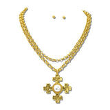 Pearl Stone Cross Pendant Necklace Set/ Water Resistant – 24K Gold Tone/Pearl · NK10183PL24K_TP _DSC9256