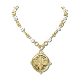 Pearl Bee Medallion Necklace/ Water Resistant – Worn Gold/Pearl · NK10257PL_TP _DSC9260