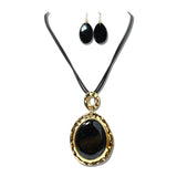 Glitter Acrylic Teardrop Pendant Necklace Set – Gold/Black · YNE5757GBK_AJ _DSC9295