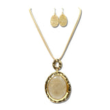 Glitter Acrylic Teardrop Pendant Necklace Set – Gold/Ivory · YNE5757GWT_AJ _DSC9296