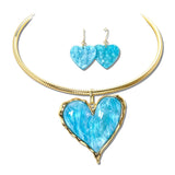 Marbled Acrylic Heart Collar Necklace Set – Gold/Blue · YNE5650GBL_AJ _DSC9304