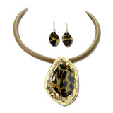 Glitter Geometric Pendant Collar Necklace Set – Gold/Leopard · YNE5655GLEOP_AJ _DSC9305