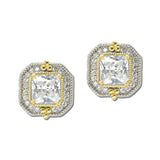 14K Gold Plated Square CZ Halo Stud Earrings – Two Tone/Clear · 2280EC_MX _DSC9325