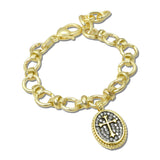 14K Gold Plated CZ Oval Cross Charm Link Bracelet – Mat Gold/Hematite · 2212BGH_MX _DSC9342