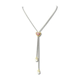 14K Gold Plated Pave CZ Heart Pearl Lariat Adjustable Long Necklace – Two Tone/Fuchsia · 2319_MX _DSC9349