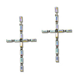 Western Rhinestone Baguette Cross Drop Earrings – Silver Burnished/AB · SE3389AB_SW _DSC9555