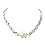 Baroque Pearl Paperclip Chain Necklace – Silver/Cream · ONH5262RHCRM_OZ _DSC9818