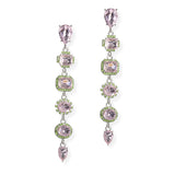 107864, GEOMETRIC RHINESTONE DROP DANGLE EVENING EARRING PINK AND GREEN