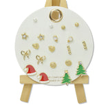 108625, SET OF 10 PAIRS CHRISTMAS TREE HAT BOW STAR HEART ASSORTED STUD EARRING SET