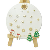 108626, SET OF 10 PAIRS CHRISTMAS TREE REINDEER STAR HEART PEARL BALL ASSORTED STUD EARRING SET