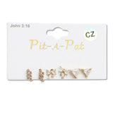 107869, DAINTY RIBBON BOW TRIANGLE CUBIC ZIRCONIA 3 PAIR STUD EARRING SET