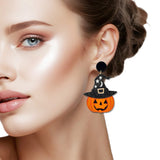 108579, HALLOWEEN PUMPKIN GLITTER ACRYLIC DANGLE EARRING