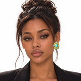 114633, 24K GOLD TONE OVAL CABOCHON STATEMENT DOME EARRINGS
