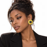 114612, 24K GOLD TONE ROUND DOME STONE BUTTON EARRINGS