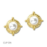 114615, PEARL BEAD GEM CLIP ON EARRINGS