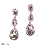 108460, TRIPLE TEARDROP RHINESTONE DANGLE CLIP ON EARRING