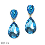 108564, TEARDROP RHINESTONE DANGLE CLIP ON EARRING
