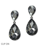 108565, TEARDROP RHINESTONE DANGLE CLIP ON EARRING