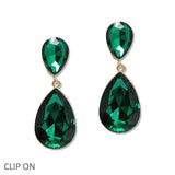 108564, TEARDROP RHINESTONE DANGLE CLIP ON EARRING