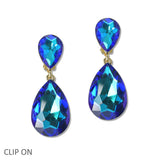 108565, TEARDROP RHINESTONE DANGLE CLIP ON EARRING