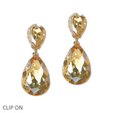 108564, TEARDROP RHINESTONE DANGLE CLIP ON EARRING