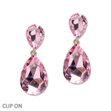 108565, TEARDROP RHINESTONE DANGLE CLIP ON EARRING