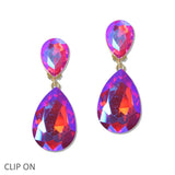 108564, TEARDROP RHINESTONE DANGLE CLIP ON EARRING