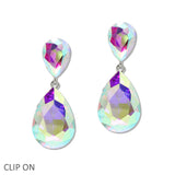 108564, TEARDROP RHINESTONE DANGLE CLIP ON EARRING
