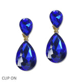 108565, TEARDROP RHINESTONE DANGLE CLIP ON EARRING