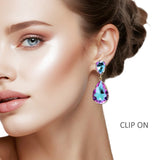108565, TEARDROP RHINESTONE DANGLE CLIP ON EARRING