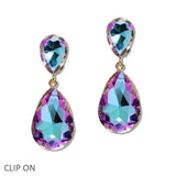 108565, TEARDROP RHINESTONE DANGLE CLIP ON EARRING