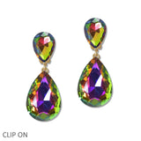 108564, TEARDROP RHINESTONE DANGLE CLIP ON EARRING