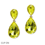 108565, TEARDROP RHINESTONE DANGLE CLIP ON EARRING
