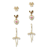 107905, FLOWER CERAMIC PORCELAIN BOW 3 PAIR STUD EARRING SET