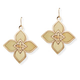 107188, QUATREFOIL FLOWER WOOD ACCENT DANGLE EARRING