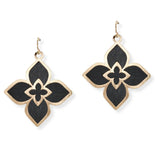 107188, QUATREFOIL FLOWER WOOD ACCENT DANGLE EARRING
