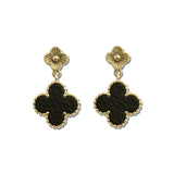 Faux Leather Clover Drop Earrings – Gold/Black · EW72247JET_WT EW72247 JET