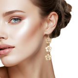 107368, PEARL STUDDED ACCENT FLOWER DANGLE EARRING