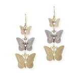 107190, TRIPLE BUTTERFLY DROP DANGLE EARRING