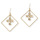 107189, HAMMERED CROSS ACCENT GEOMETRIC DANGLE EARRING