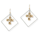 107189, HAMMERED CROSS ACCENT GEOMETRIC DANGLE EARRING