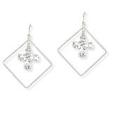 107189, HAMMERED CROSS ACCENT GEOMETRIC DANGLE EARRING