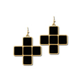 Faux Leather Square Cross Earrings – Gold/Black · EW73082JET_WT EW73082 JET