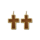 Faux Leather Cross Dangle Earrings – Gold/Brown · EW73106BRN_WT EW73106 BRN